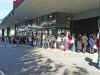 The long cues with rabid fans awaiting to get in...